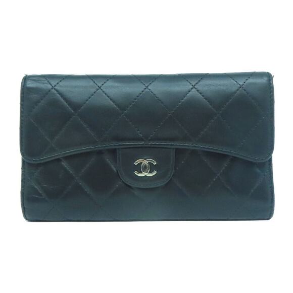 💎 CHANEL - Quilted CC SHW Round Black Lambskin Long Wallet - Picture 1 of 13